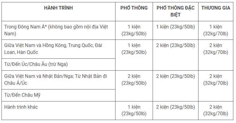 Quy định về hành lý ký gửi quốc tế của Vietnam Airlines